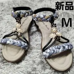 即日発送❗新品　ビジューモチーフ付きサンダル Mサイズ
