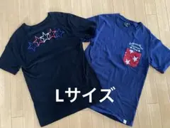 星柄Tシャツ胸ポケット付　 2枚セット Lサイズ　ネイビー、黒、紺色　匿名発送