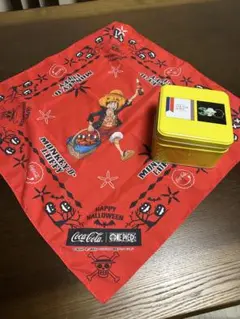 ハラダ ワンピース空き缶、コカコーラ ルフィ バンダナのセット