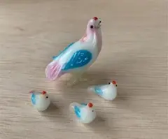 ⑤ 羽が水色の鳥　4羽セット　ミニチュア