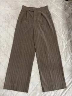 LOWRYS FARM ヘリンボーンハイウエストワイドパンツ　ブラウン　L