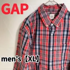 Y430【GAP】スリムフィット長袖チェックシャツ【XL】レッド