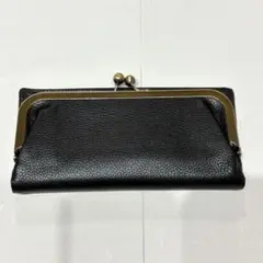 がま口 長財布 レザー 黒 ブラック 財布 カード 革