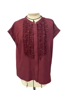 美品✨ UNTITLED 　半袖フリルブラウス ボルドー　4サイズ