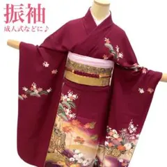 【9744】着物 振袖 正絹 御所車文様 金彩 刺繍 151~161cm