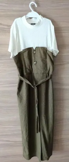 ワンピース　カーキ　オリーブ　ドッキングワンピース