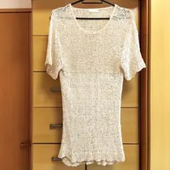 ★Le'Fumoir・半袖・セーター・チュニック・シルク・透け感・ベージュ・M★