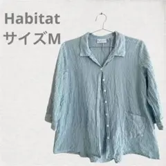Habitat 水色ストライプ五分袖シャツ　M