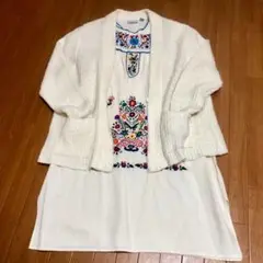 古着・ヴィンテージ ロングニットカーディガン ニットガウン カントリー
