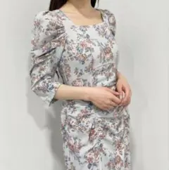 COCO DEAL フラワープリントギャザーマーメイドワンピース　デート服
