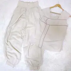 【現行 リネン】kiira ノースリーブ ワイドパンツ セットアップ ベージュ