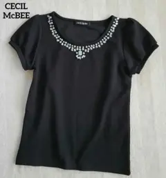 CECIL McBEE 黒×ビジュ 半袖トップスM