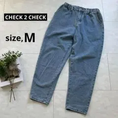 【美品】テーパードデニムパンツ・ウエスト総ゴム・ハイライズ◇ゆったり【Ｍ】