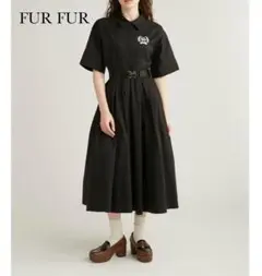新品タグ付き　ファーファー　ベルト付きシャツワンピース　フレア　ロング　白　F ファーファー・ベルト付きシャツワンピース （FURFUR（ファー