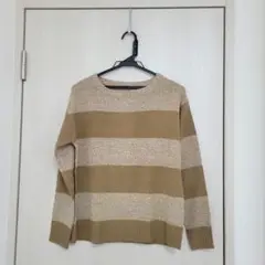 【新品】GU　ベージュ　長袖　ボーダー　ニット