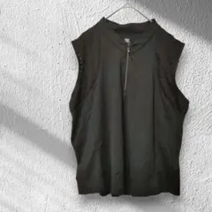 ジップアップ ノースリーブTシャツ 黒 肩透 XL スポーツジャージ