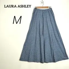 c5044【ローラアシュレイ】ロング フレア カットソー スカート M 青 花柄
