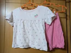 100cm西松屋さくらんぼ柄 Tシャツとショートパンツの半袖パジャマセット