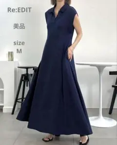 美品☆Re:EDIT リエディ キーネックフレンチスリーブ ポロワンピース