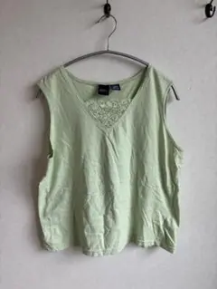 BASIC EDITIONS レース付きノースリーブTシャツ 【Lサイズ】