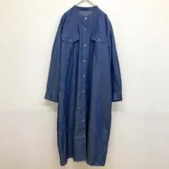 美品 ミッシェルクラン ノーカラー シャツワンピース 長袖【M】インディゴブルー