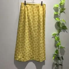 【エンスウィート】スカート 黄色 花柄 シフォン風素材 ミモレ丈 2 M