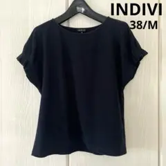 インディヴィ フレンチスリーブ 袖タック カットソー トップス ネイビー M