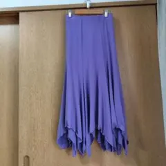 パープル フレアスカート 波型裾