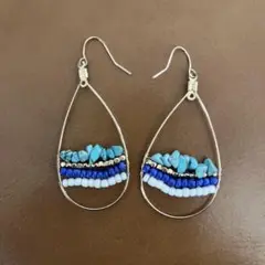 エスニックデザイン ビーズ ピアス 青 ターコイズ