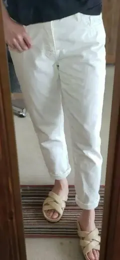 新品ZARA ダメージマムフィットパンツ ホワイト 38