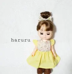 メルちゃん服　ソランちゃん服　肩フリルイエロー花柄　レミンちゃん服