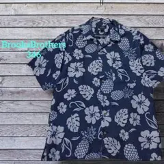 ga502)BrooksBrothers346 リネン アロハシャツネイビー M
