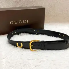 GUCCI ベルト ブラックゴールド GG 金具 レザー ホースビット