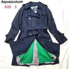 Aquascutum アクアスキュータム トレンチコート ネイビー 緑ライナー