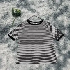 FAVORYボーダー半袖クルーネックニットTシャツ（フリーサイズ）白×黒