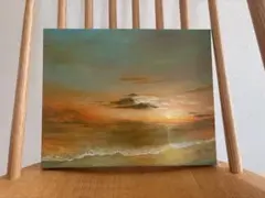 アクリル画　原画　空　夕日　夕焼け　海　風景
