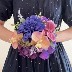 ウェディング ブーケ ラン 蘭 花 紫 青 ピンク アーティフィシャル