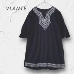 R3268【ヴィアンテ】刺繍トップス チュニック丈 アジアン エスニック風 黒