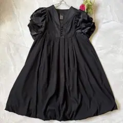 【美品】Sov. バルーン裾 パフスリーブ ワンピース 黒