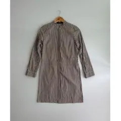 MACPHEE ストライプ バンドカラー シャツワンピース ロングシャツ