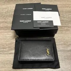 美品 サンローラン タイニーウォレット 三つ折り財布 レザー ブラック