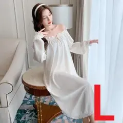【52-7】白ストレート・ナイトウェアルームウェア・ネグリジェ ・L