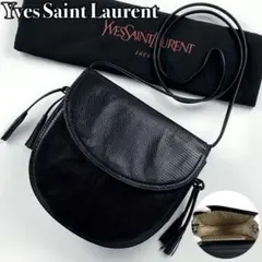 【美品】イヴサンローラン ショルダーバッグ YSL リザード型押し タッセル 黒