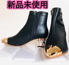 ブーティ ショートブーツ ビジュー キラキラ ストーン ブラック 黒 レザー
