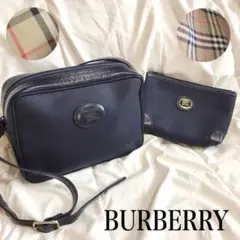 【美品】BURBERRY ショルダーバッグ ポーチ ノバチェック ダークブルー