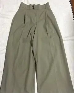 人気PLST カーキハイウェストリネンワイドパンツ
