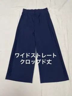 ワイドストレートパンツ　クロップド丈　ネイビー　サイズFree