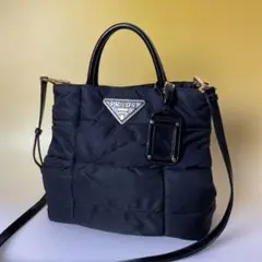 Prada 美品 黒 2way ナイロン パテント ハンドバッグ プラダ