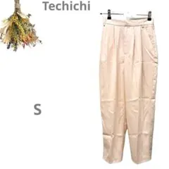 【テチチ】新品 ハイウエスト バックサテン テーパードパンツ S きなり