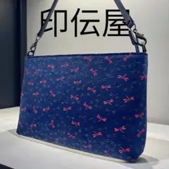 美品✨印伝屋　インデンヤ　肩掛け　ハンド　総柄　トンボ　ネイビー